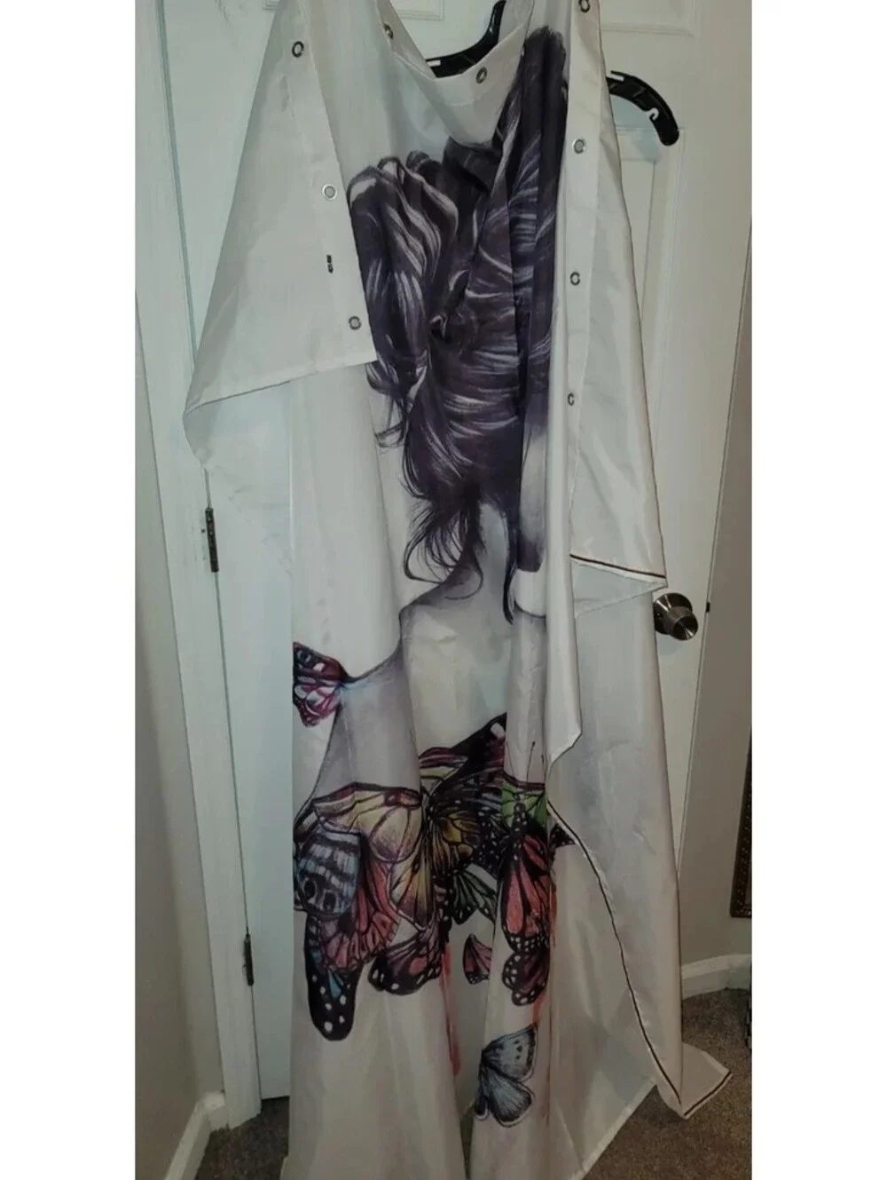 SKETCH ART WOMAN WITH BUTTERFLY BACK SHOWER CURTAIN